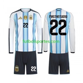 Camiseta Argentina Franco Mastantuono 22 Niño Primera Equipación Copa Mundo 2026 Manga Larga